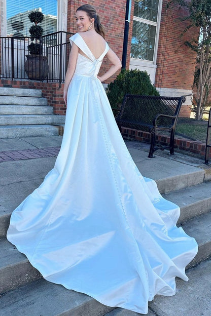 V-Neck High-Waist A-line Long Wedding Dresses