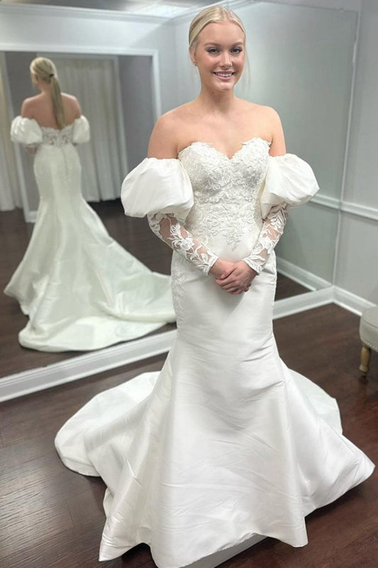 Appliques Off-the-Shoulder Mermaid Wedding Dresses with Detached Sleeves