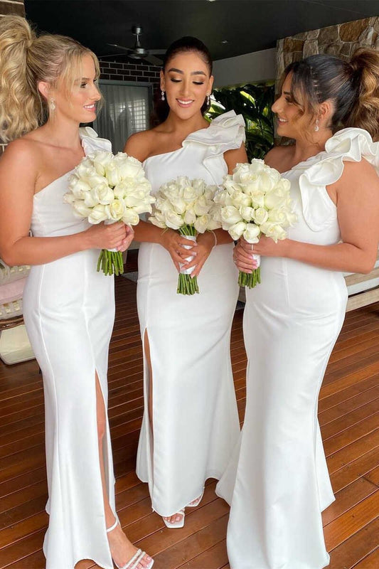 One-Shoulder Flower Mermaid Long Bridesmaid Dresses