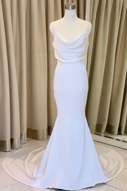 Mermaid Cowl Neck Satin Long Wedding Dresses