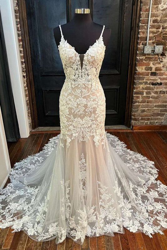 Off Appliques Backless Mermaid Long Wedding Dresses
