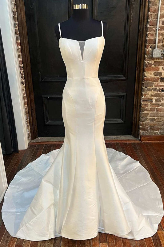 Mermaid Spaghetti Straps Long Lace Wedding Dresses