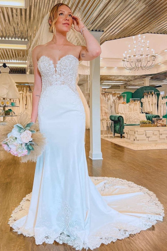 Lace Strapless Mermaid Long Wedding Dresses