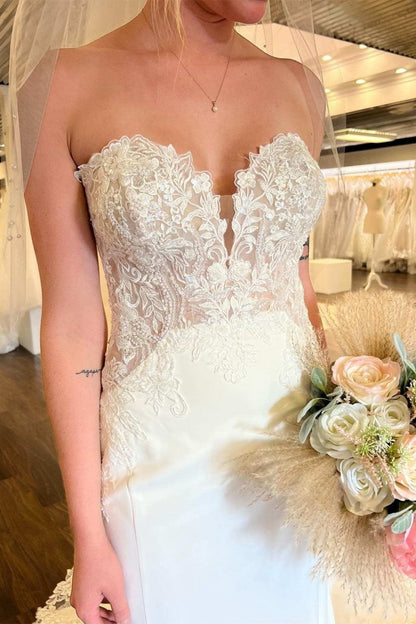 Lace Strapless Mermaid Long Wedding Dresses