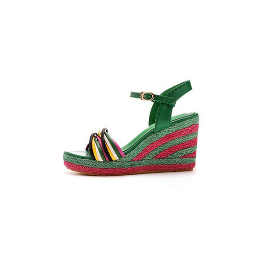Bohemian Open Toe Platform Sandals Woven Straw Wedges