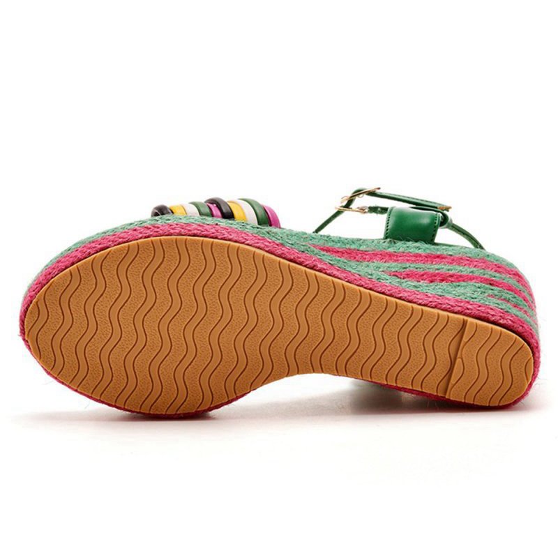 Bohemian Open Toe Platform Sandals Woven Straw Wedges