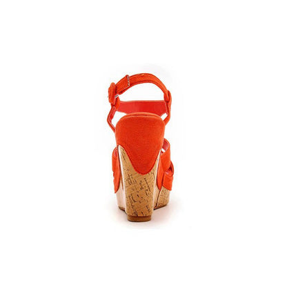Suede Wood Grain Peep Toe Platform Wedges Sandals