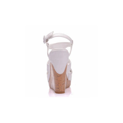 Suede Wood Grain Peep Toe Platform Wedges Sandals