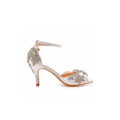 Peep Toe Satin Rhinestone Ankle Strap High Heels