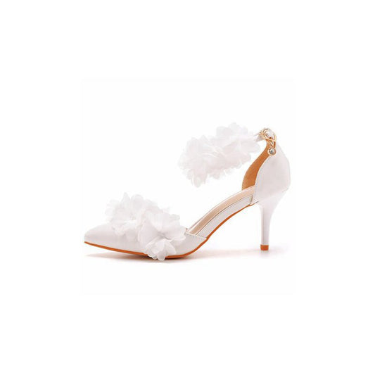 Flowers Pointed Toe Ankle Strap High Heels