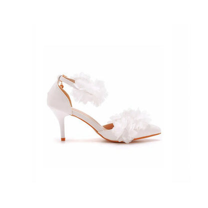 Flowers Pointed Toe Ankle Strap High Heels