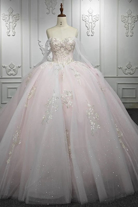 Ball Gown Lace Strapless Sleeveless Quinceanera Dresses