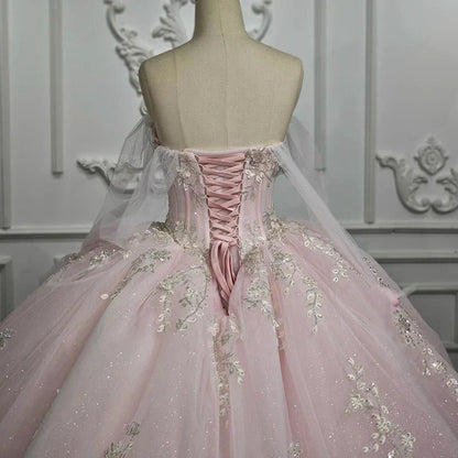 Ball Gown Lace Strapless Sleeveless Quinceanera Dresses