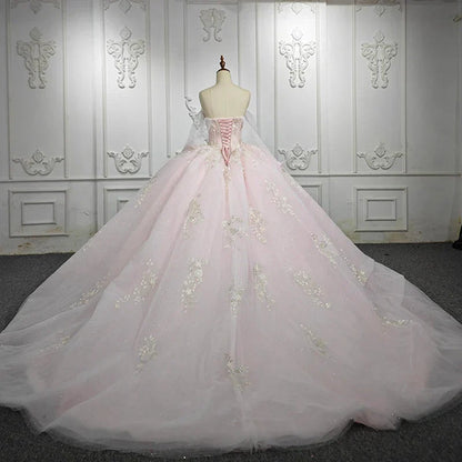 Ball Gown Lace Strapless Sleeveless Quinceanera Dresses