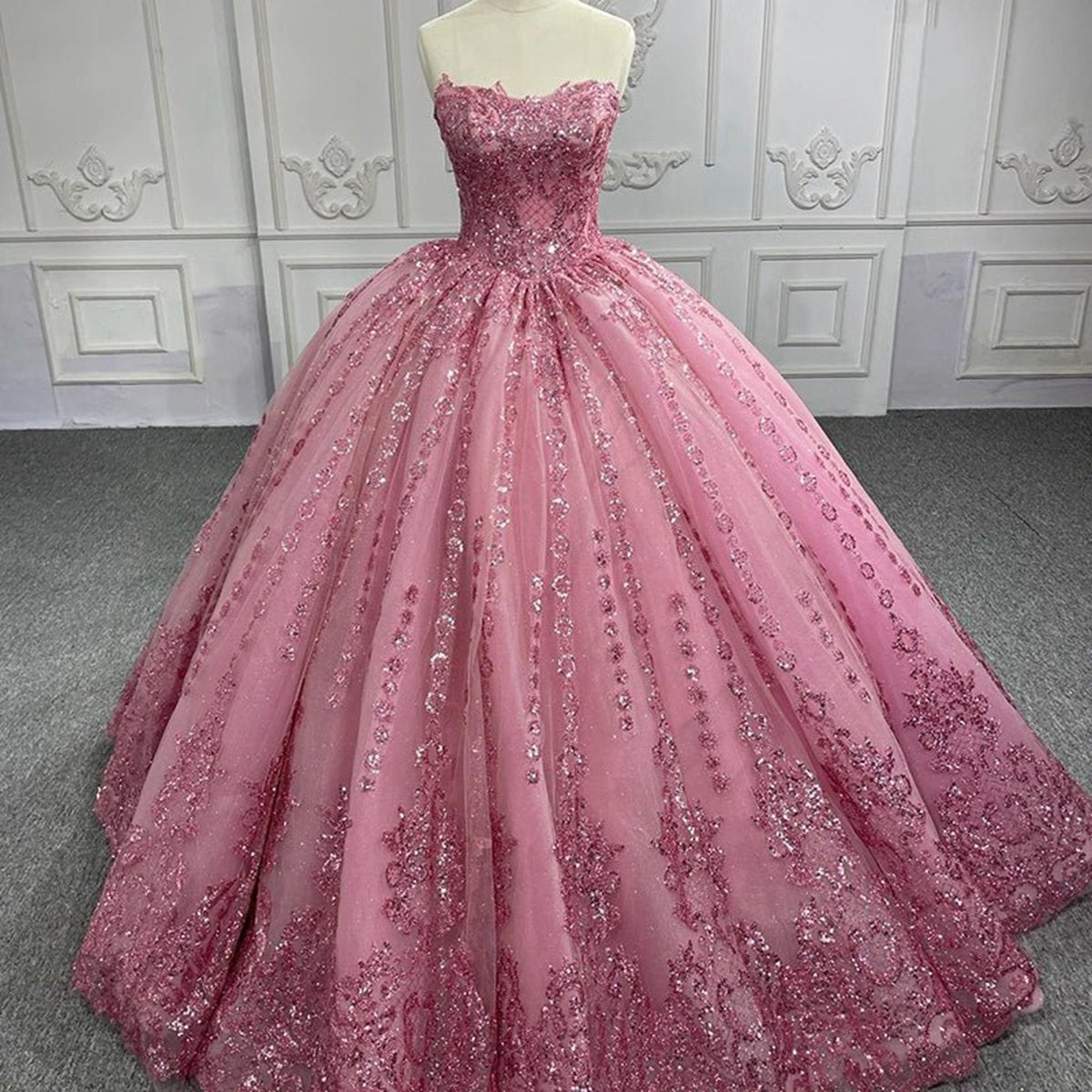 Quinceanera Dresses Romantic Court Train Ball Gown Strapless Pleated