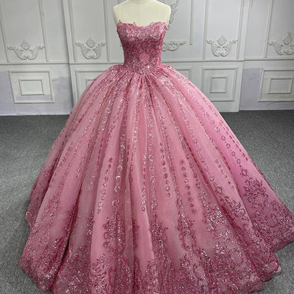 Quinceanera Dresses Romantic Court Train Ball Gown Strapless Pleated