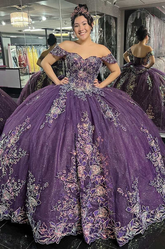 Quinceanera Dresses Glamorous Floral Lace Off-the-Shoulder