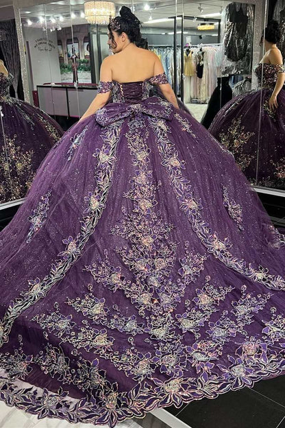 Quinceanera Dresses Glamorous Floral Lace Off-the-Shoulder