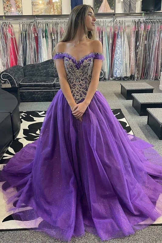 Quinceanera Dresses Princess Beaded Off-the-Shoulder Ball Gown