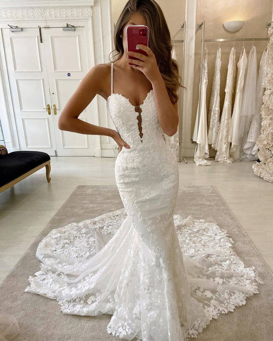 Mermaid Lace Wedding Dresses Spaghetti Straps
