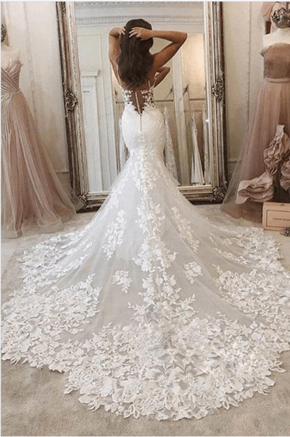 Mermaid Lace Wedding Dresses Spaghetti Straps