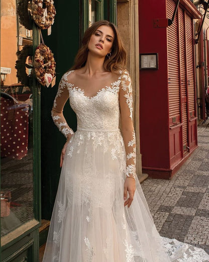 Modern Long Sleeves Mermaid Lace Wedding Dresses