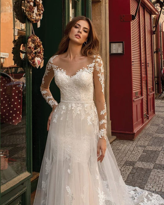 Modern Long Sleeves Mermaid Lace Wedding Dresses