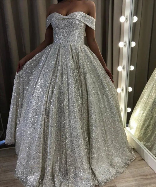 Shiny Sequin A-line Wedding Dresses Off the Shoulder