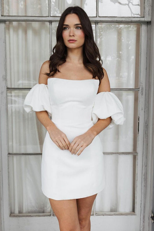 Short Satin Wedding Dresses Strapless Off the Shoulder