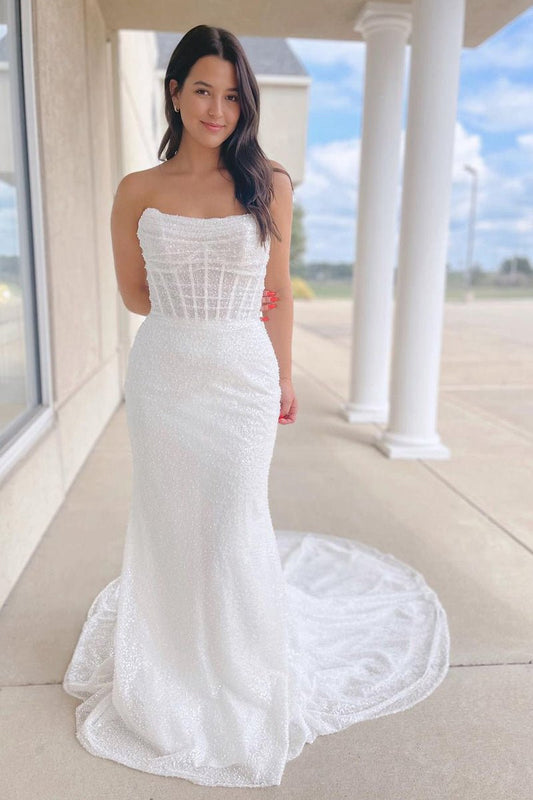 Sparkly Sequins Mermaid Strapless Wedding Dresses