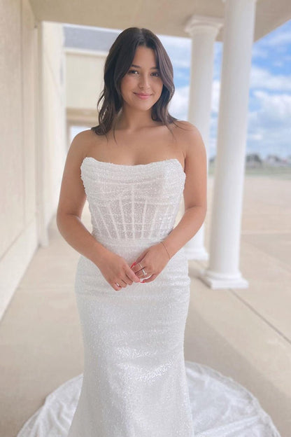 Sparkly Sequins Mermaid Strapless Wedding Dresses
