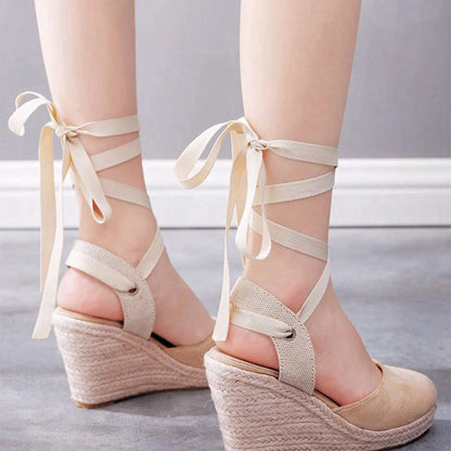 Bohemian Round Toe Platform Espadrille Wedge Heels
