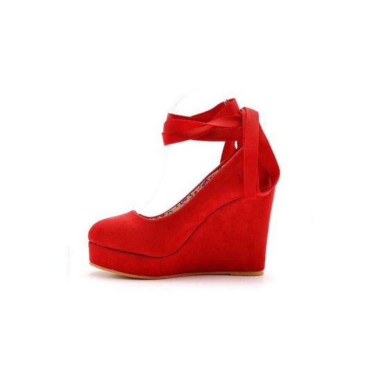 Sweet Round Toe Platform Heels Ankle Strap Wedges Heels