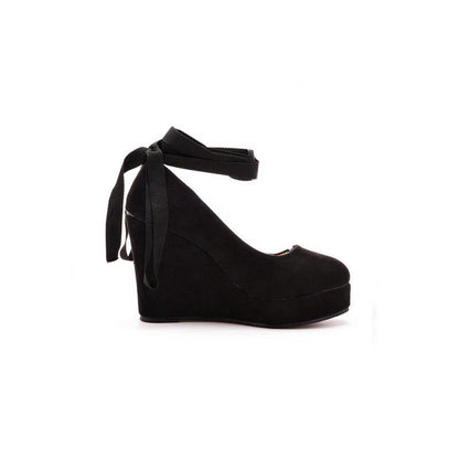 Sweet Round Toe Platform Heels Ankle Strap Wedges Heels