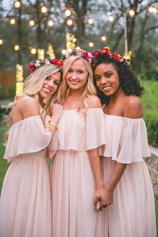 A-line Long Chiffon Off the Shoulder Mix And Match Bridesmaid Dresses