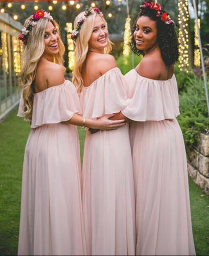 A-line Long Chiffon Off the Shoulder Mix And Match Bridesmaid Dresses