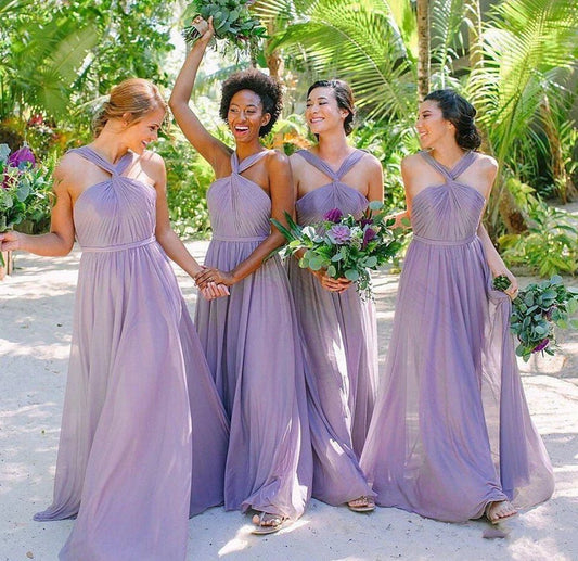 A-line Chiffon Pleats Long Bridesmaid Dresses