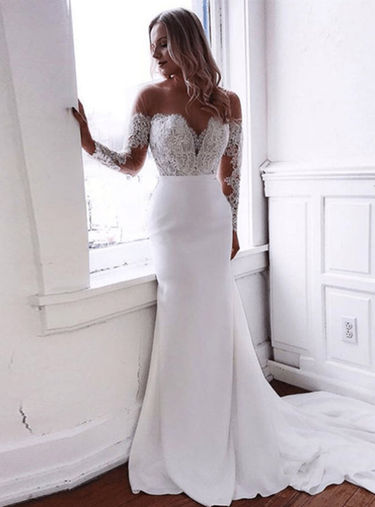 Mermaid Lace Long Sleeves Wedding Dresses with Appliques