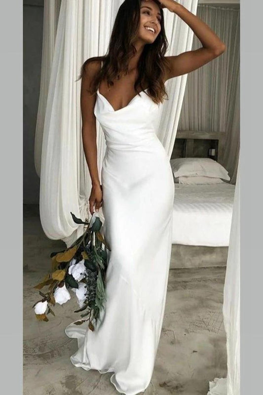 Mermaid Satin Sweep Train Spaghetti Straps Wedding Dresses