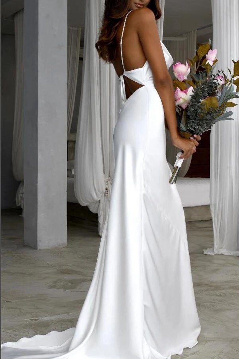 Mermaid Satin Sweep Train Spaghetti Straps Wedding Dresses