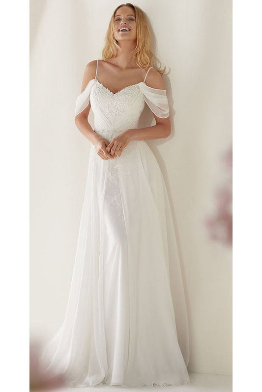 A-line Spaghetti Straps Off-the-Shoulder Sweep Train Wedding Dresses