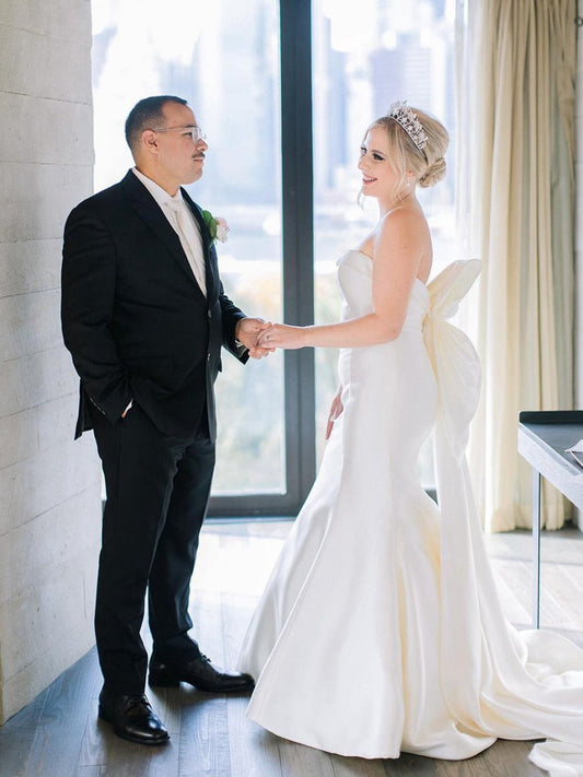 Mermaid Strapless Satin Wedding Dresses with Bow-Knot Wedding Dresses