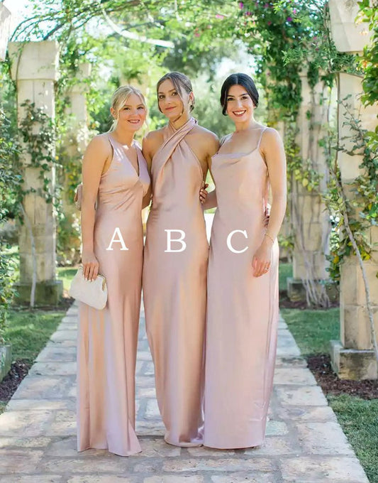 Mismatched Sheath Silk Long Bridesmaid Dresses