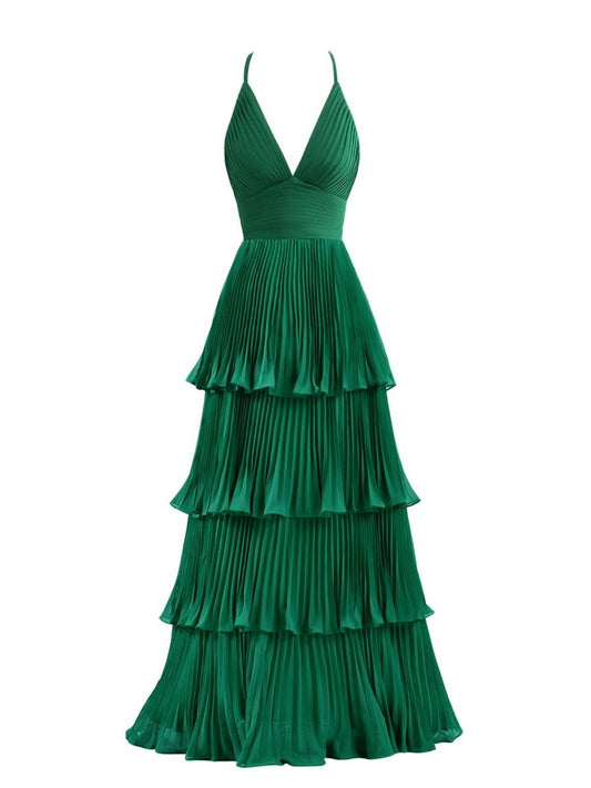 A-line Tie Floor Length Chiffon Bridesmaid Dresses