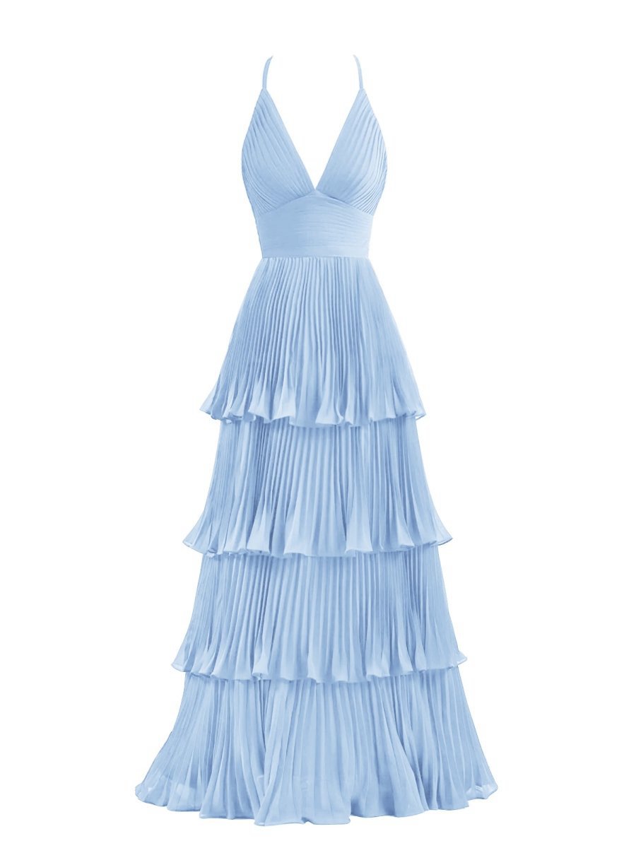 A-line Tie Floor Length Chiffon Bridesmaid Dresses