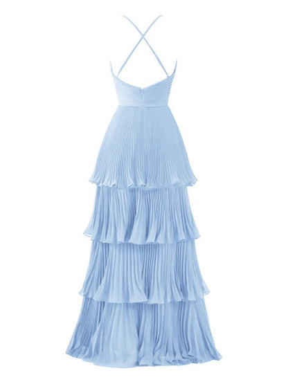 A-line Tie Floor Length Chiffon Bridesmaid Dresses