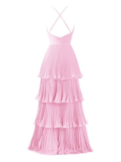 A-line Tie Floor Length Chiffon Bridesmaid Dresses