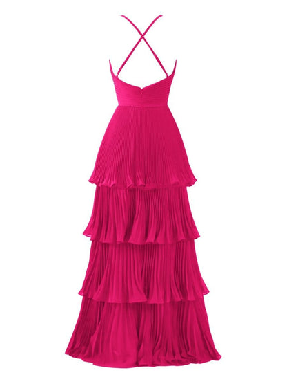 A-line Tie Floor Length Chiffon Bridesmaid Dresses