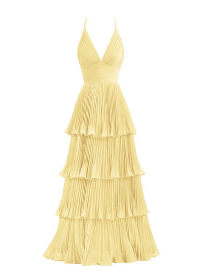A-line Tie Floor Length Chiffon Bridesmaid Dresses