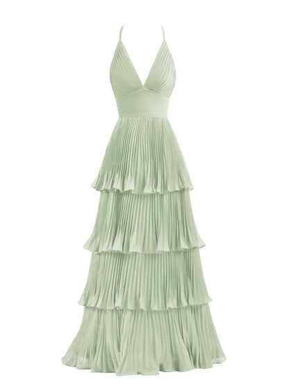 A-line Tie Floor Length Chiffon Bridesmaid Dresses